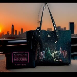 Coach Neon Skyline Tote RARE & Gorgeous! Glitter Rainbow New York Skyline 🤩